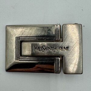 Vintage Yves Saint Laurent YSL Belt Buckle Silver Tone Geometric Art Deco